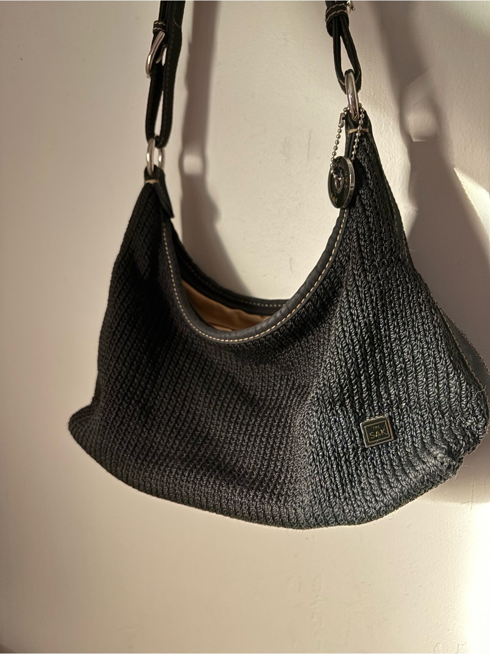 The Sak Black Woven Shoulder Hobo Bag